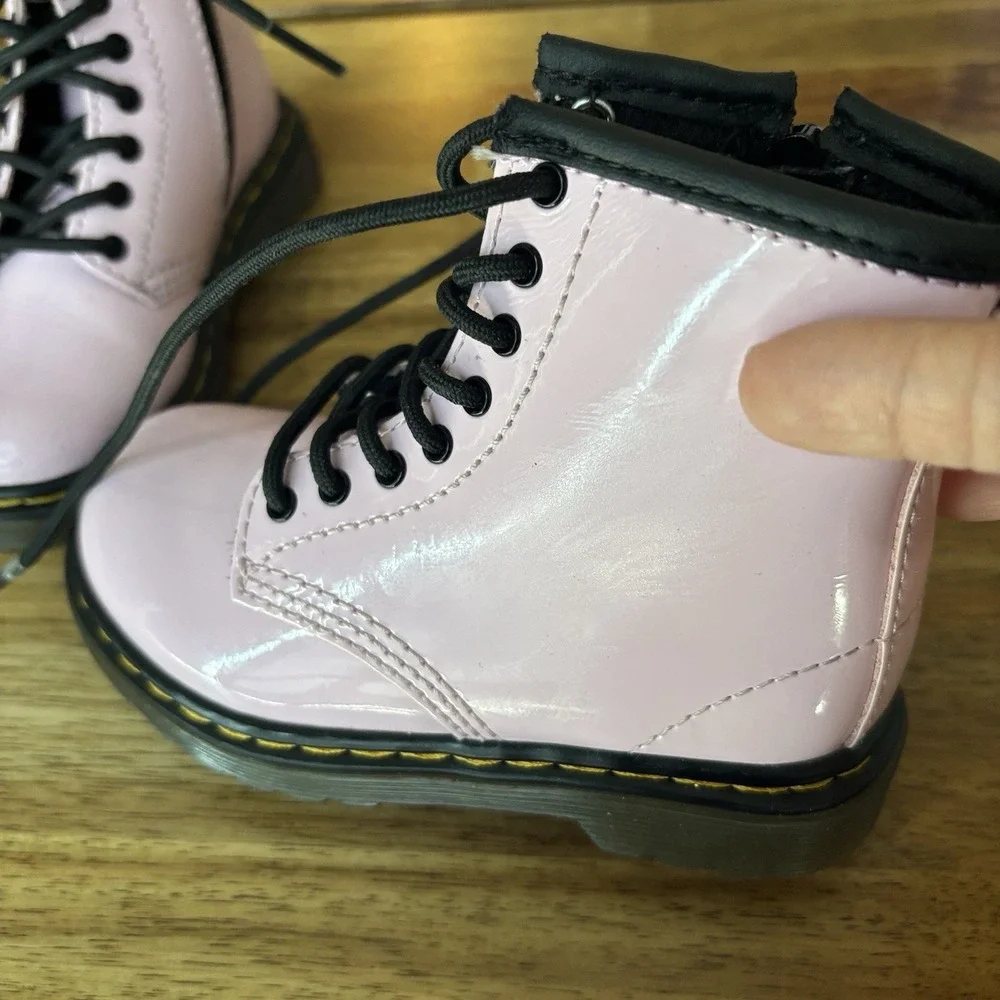 Dr. Martens 1460 Toddler Boots Pink Patent Leather Size 7 US Side Zip NO INSOLES
